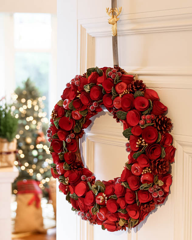 Red Wood & Pinecone Wreaths - Extra Large Christmas Roses Indoor Wreath