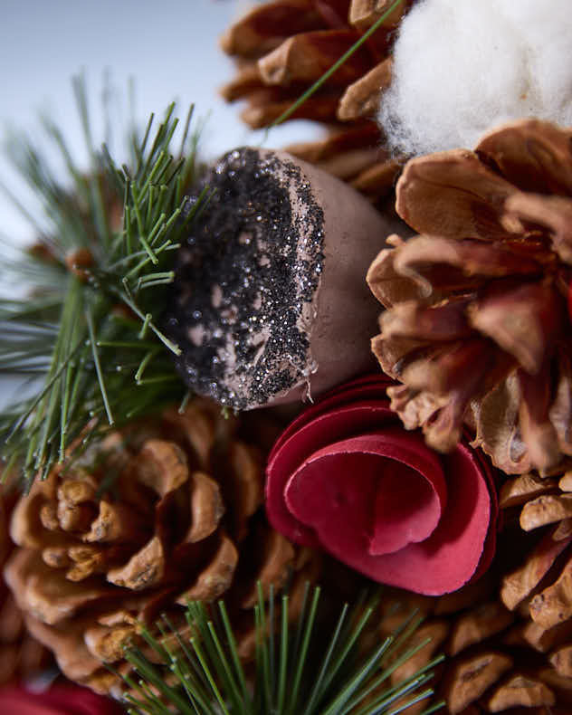 Wreaths - Winter Snow Pinecone &amp; Roses Wreath 36cm