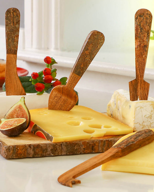 Set of Four Rustic Wooden Cheese Knives