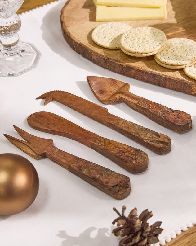 Cheese Markers, Boards & Knives - Set of Four Wooden Cheese Knives