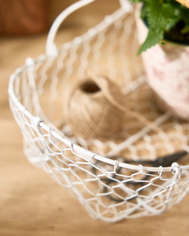 Handwoven White Chickenwire Trug Basket