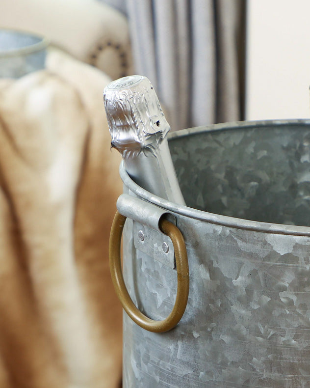 Galvanised Zinc Ice Bucket on Stand with Tray