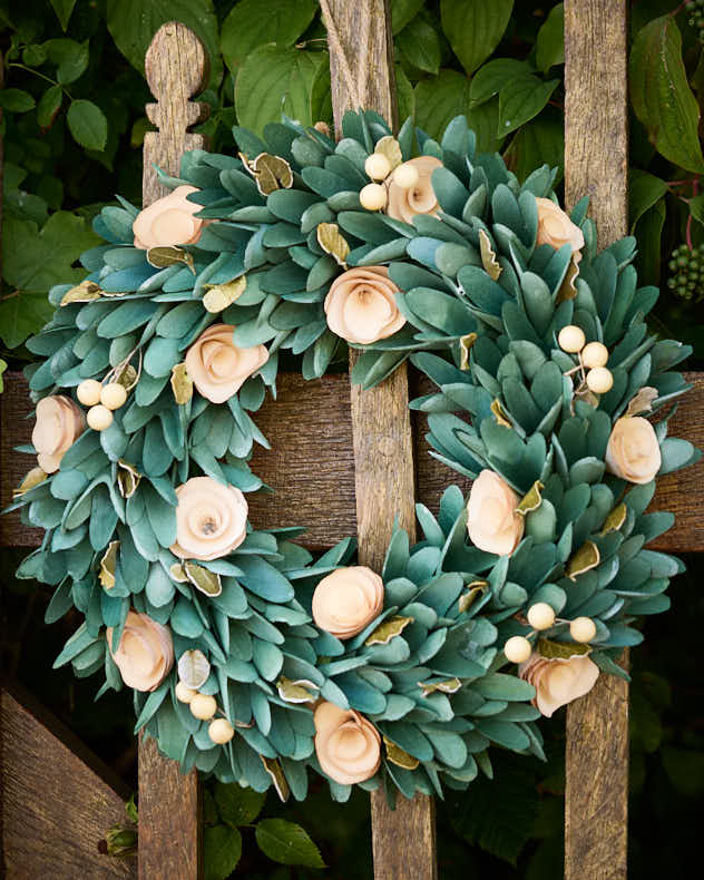 Green & Yellow & Cream Wood Wreaths - Lambeth Pastel Rose Wreath 35cm