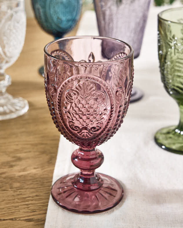 Set Of Four Vintage Embossed Coloured Wine Glasses