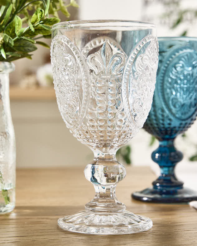 Set Of Four Vintage Embossed Coloured Wine Glasses