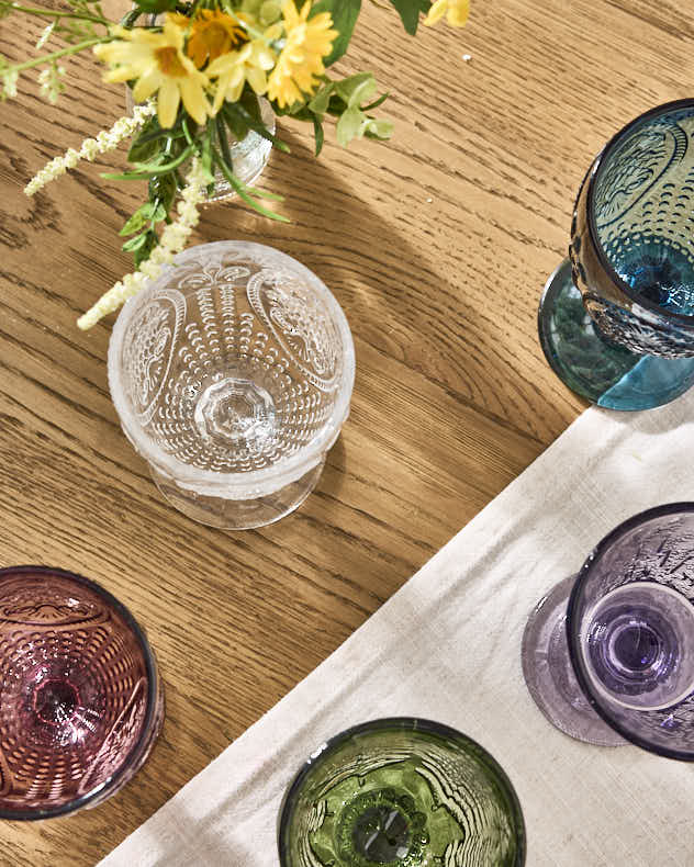 Set Of Four Vintage Embossed Coloured Wine Glasses