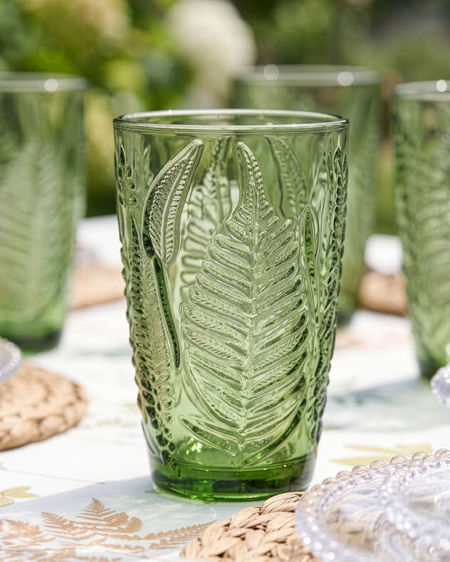 Embossed Green Leaf Highball Glasses