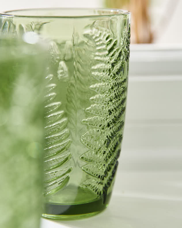 Embossed Green Leaf Highball Glasses