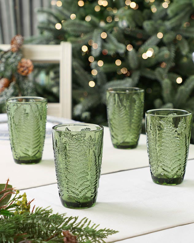 Embossed Green Leaf Highball Glasses