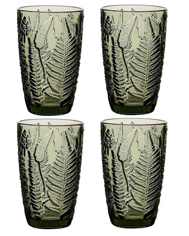 Embossed Green Leaf Highball Glasses