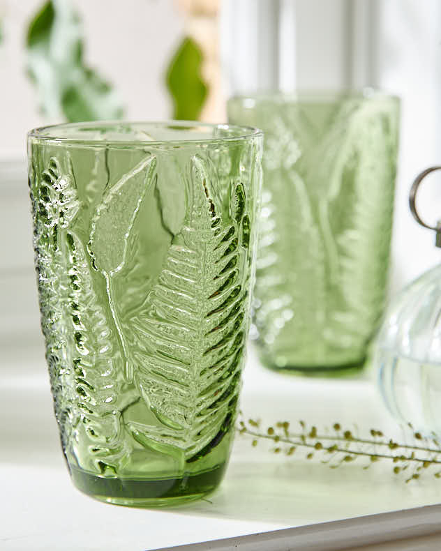 Embossed Green Leaf Highball Glasses