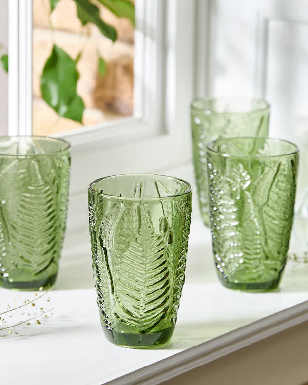 Embossed Green Leaf Highball Glasses