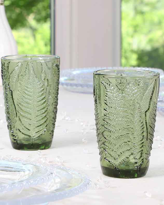 Embossed Green Leaf Highball Glasses