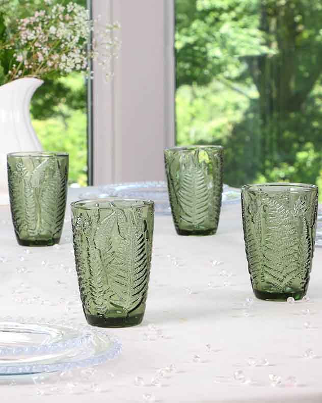 Embossed Green Leaf Highball Glasses