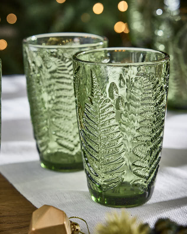 Embossed Green Leaf Highball Glasses