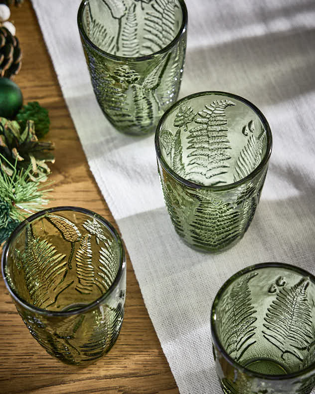 Embossed Green Leaf Highball Glasses