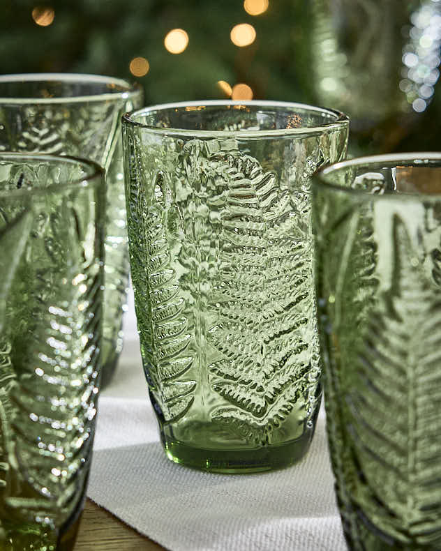 Embossed Green Leaf Highball Glasses