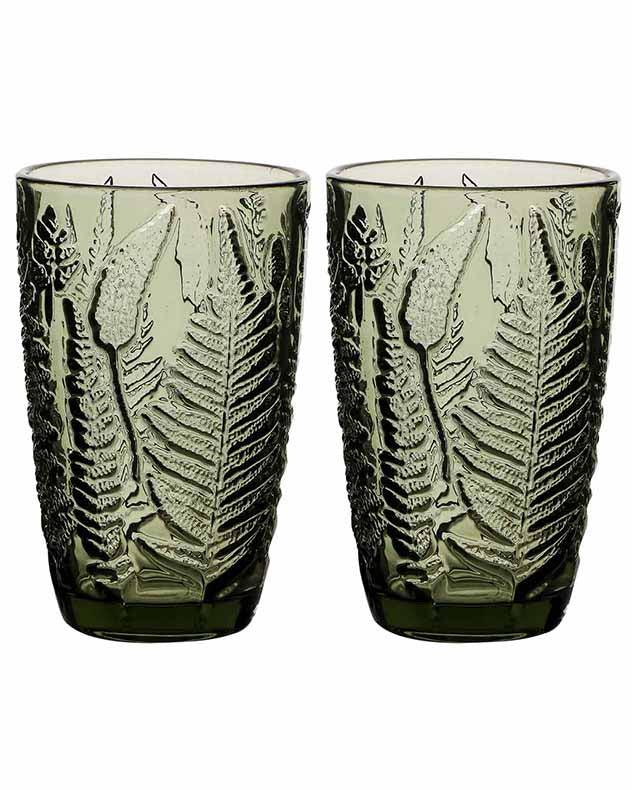 Embossed Green Leaf Highball Glasses