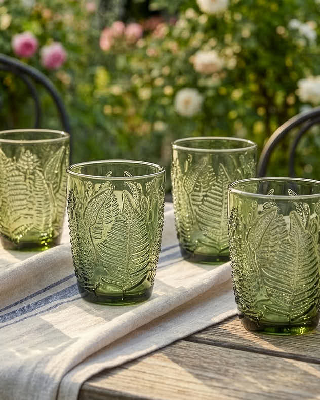 Set of 2 Green Glass Tumblers - Green Leaf Tumblers