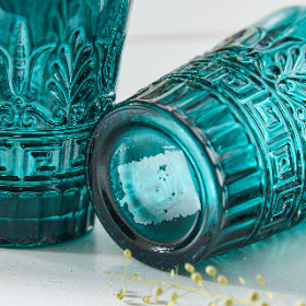 SET OF 2 BLUE ART DECO TUMBLER