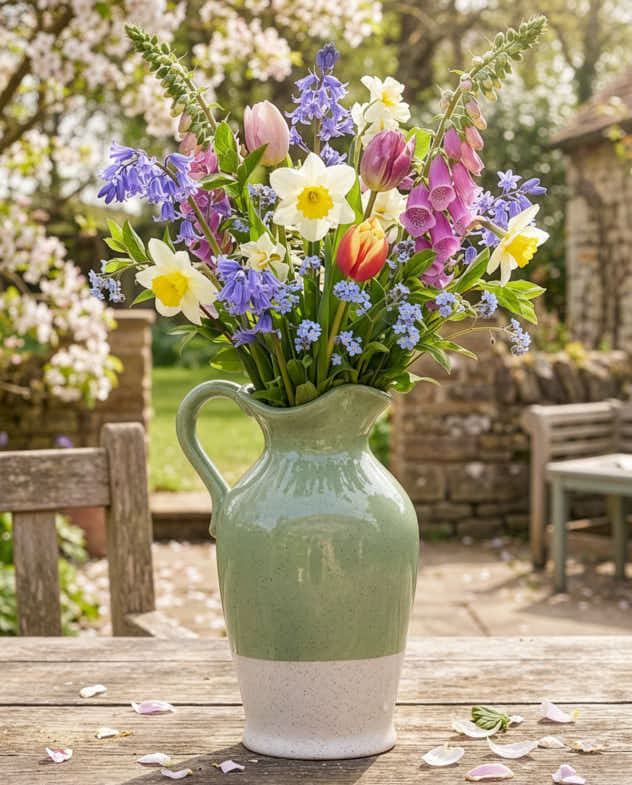 Green & White Two Tone Jug Vase