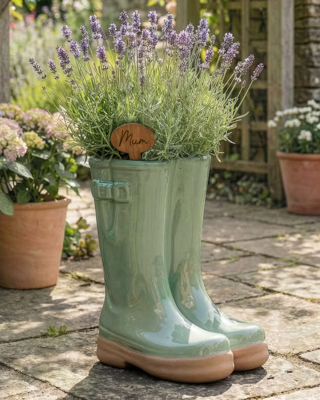 Pots &amp; Planters Large - Welly Boot Ceramic Planter with Personalised Marker