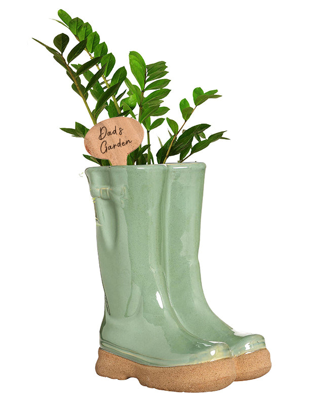 Sage Green Wellington Boots Planter with Personalised Marker