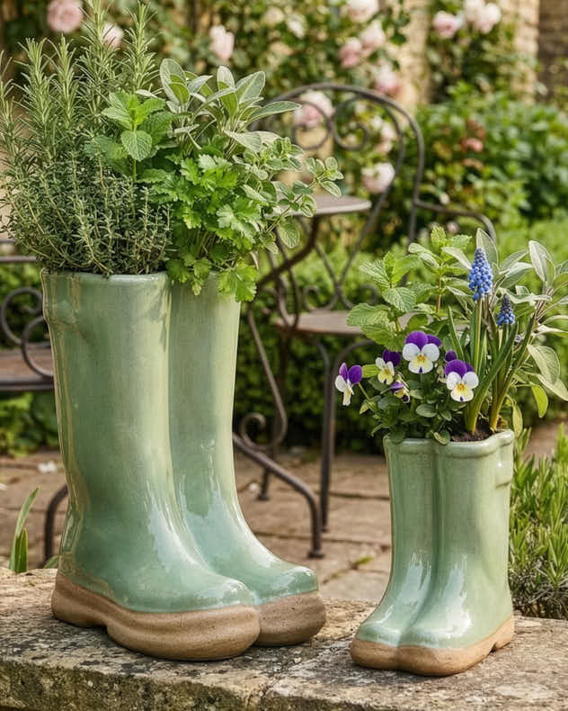 Green Ceramic Pots & Planters - Little and Large Green Wellington Planter Gift Set