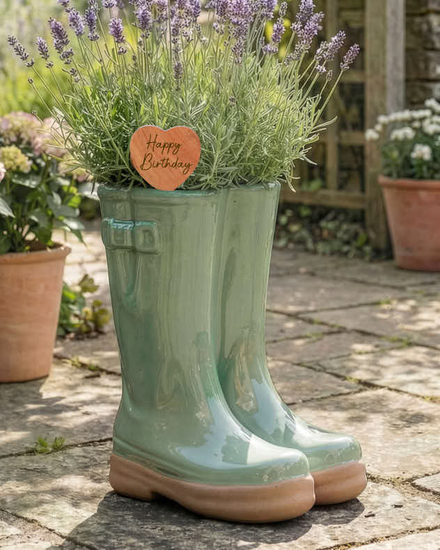 Welly Boot Ceramic Planter with Personalised Marker