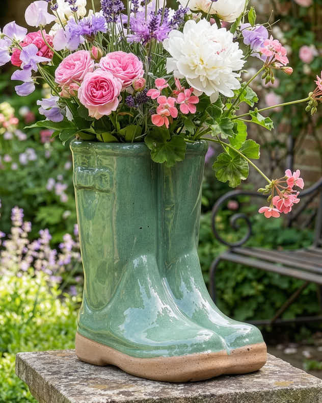 Large Green Welly Boot Planter