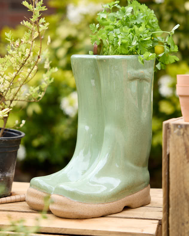 Pots &amp; Planters - Large Green Welly Boot Planter