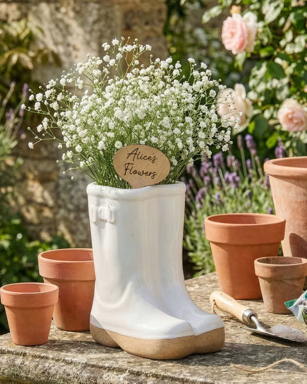 Welly Boot Ceramic Planter with Personalised Marker