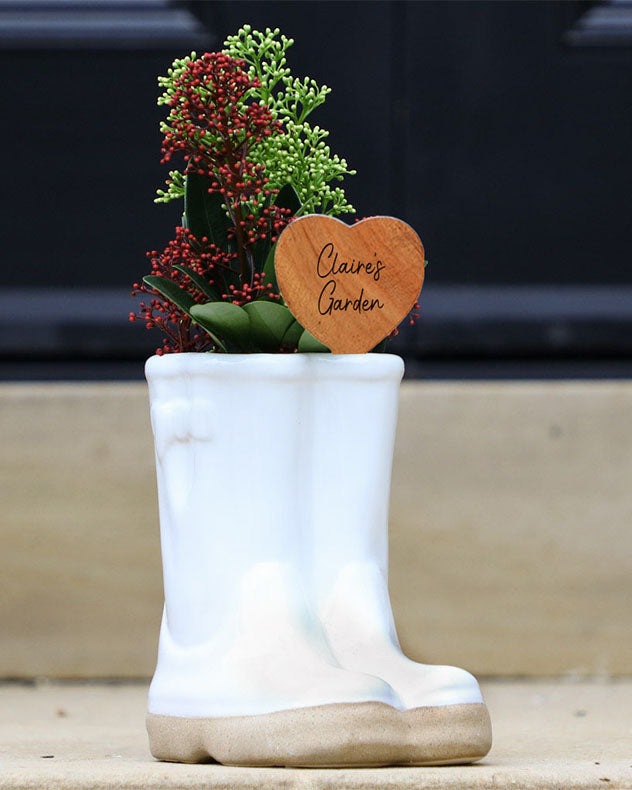 Welly Boot Planter with Personalised Heart Marker