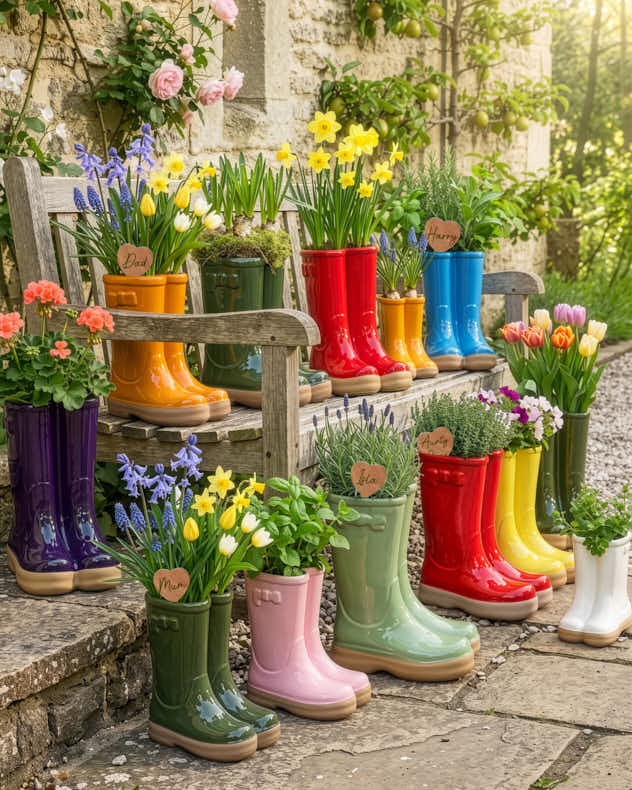 Welly Boot Ceramic Planter with Personalised Marker
