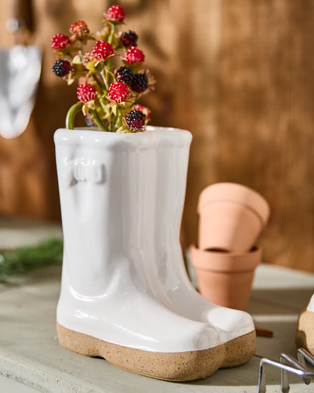 Pots &amp; Planters - White Wellington Boots Plant Pot