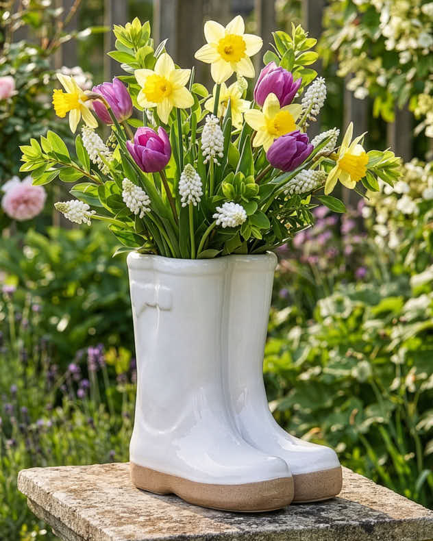 Pots &amp; Planters - White Wellington Boots Plant Pot