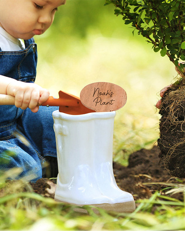 White Welly Boots Planter with Personalised Marker