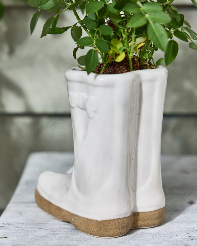 White Welly Boots Planter with Personalised Marker