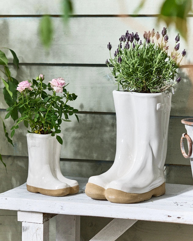 White Ceramic Welly Planters