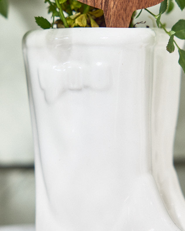 White Wellington Boots Plant Pot