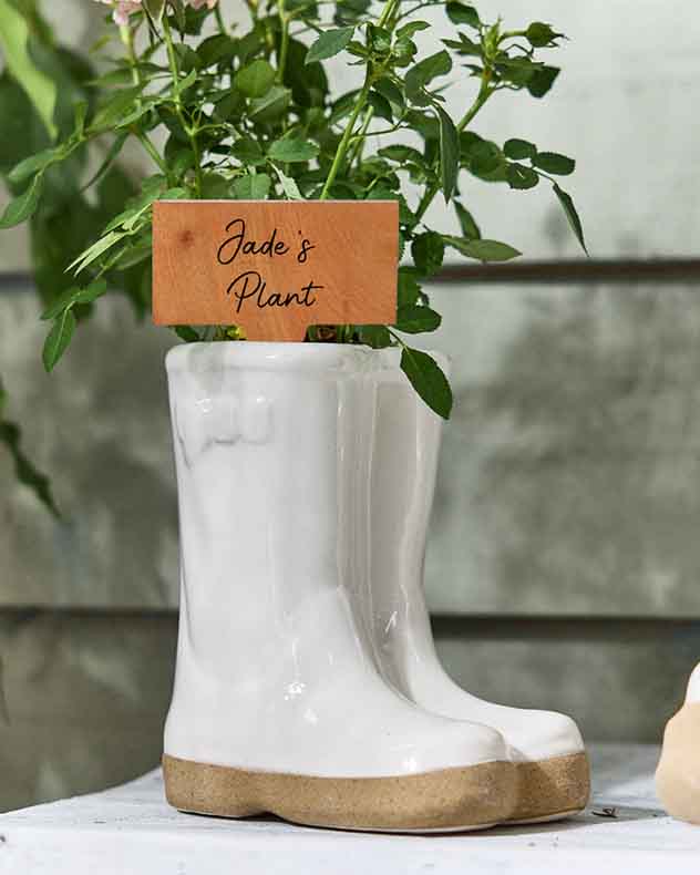 White Welly Boot Planter with Personalised Marker