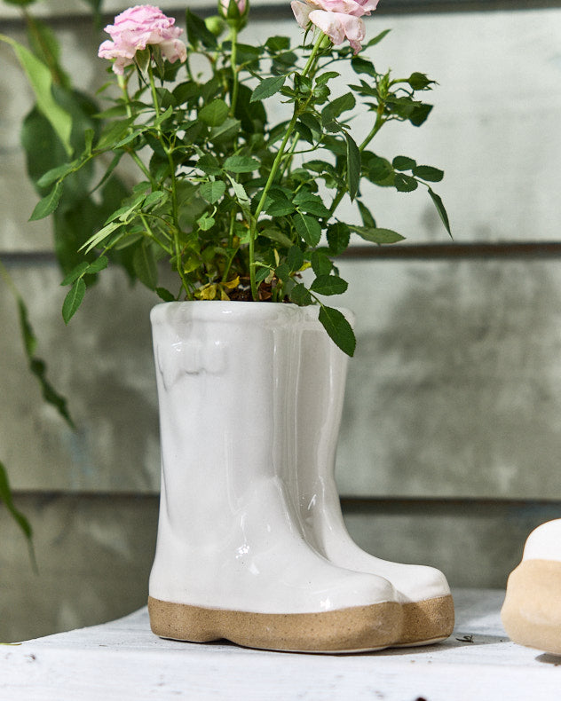 White Wellington Boots Plant Pot