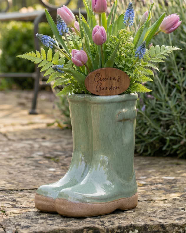 Welly Boot Ceramic Planter with Personalised Marker