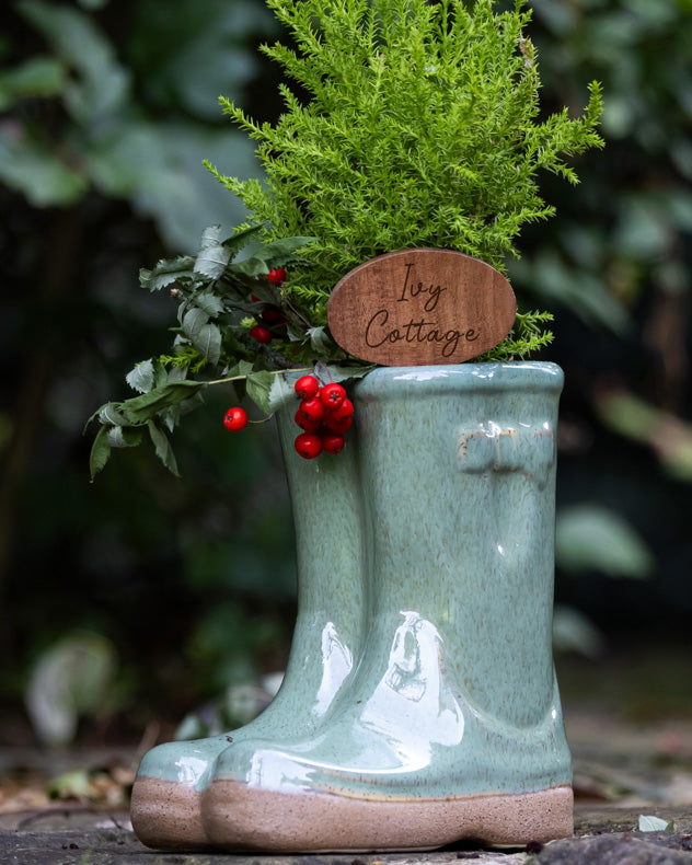 Welly Boot Ceramic Planter with Personalised Marker