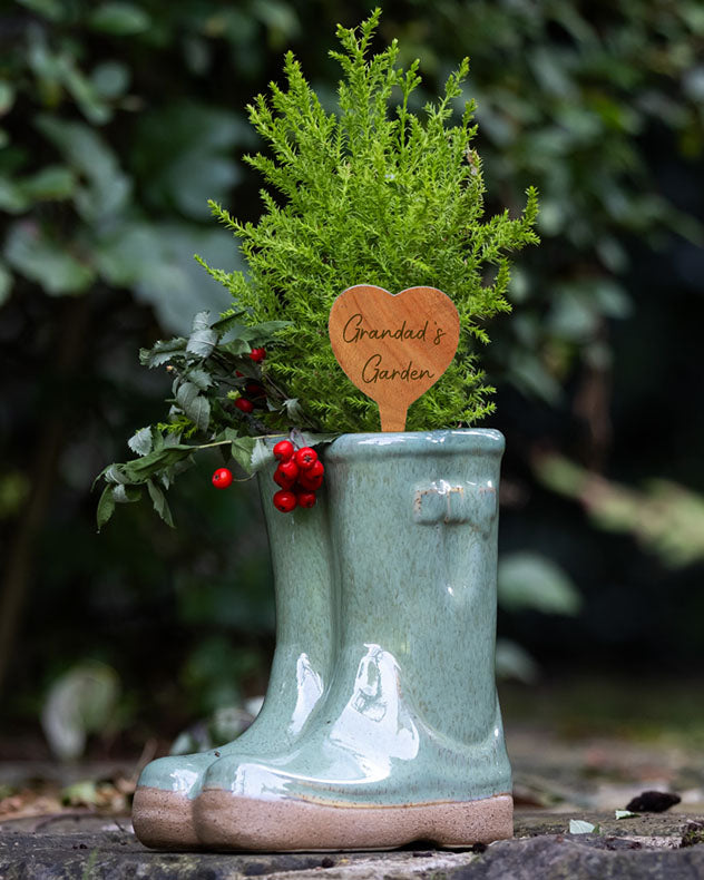 Welly Boot Planter with Personalised Heart Marker