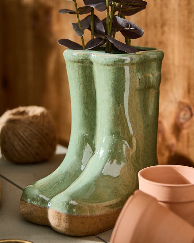 Sage Green Wellington Boots Plant Pot