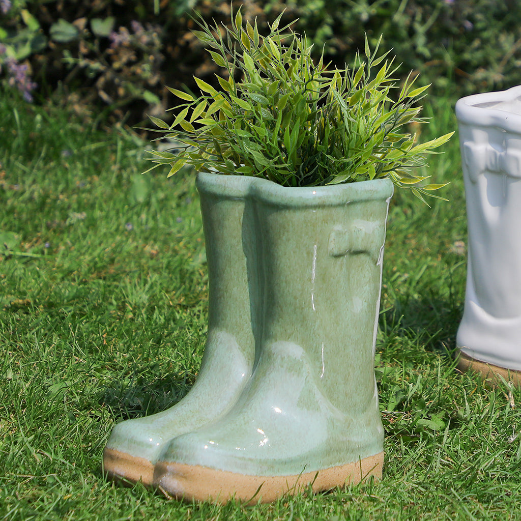 Sage Green Wellington Boots Plant Pot