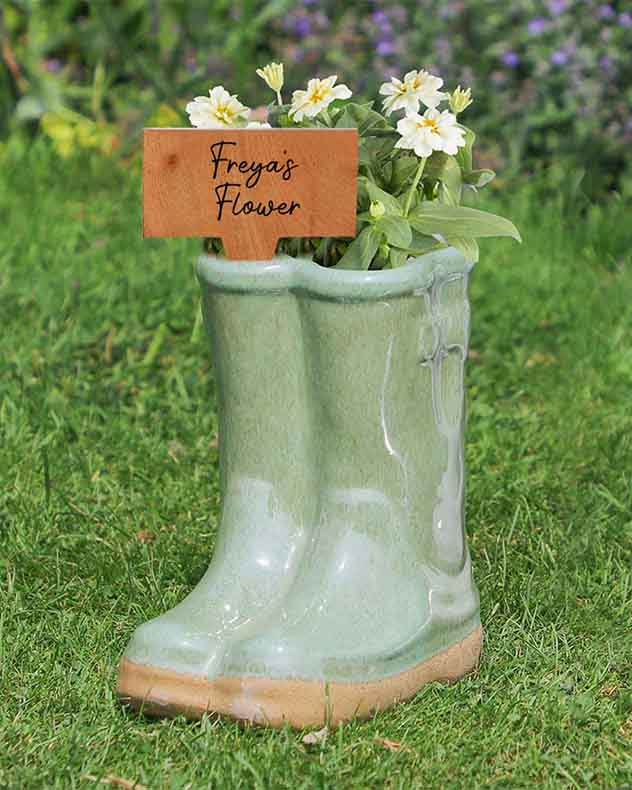 Welly Boot Ceramic Planter with Personalised Marker