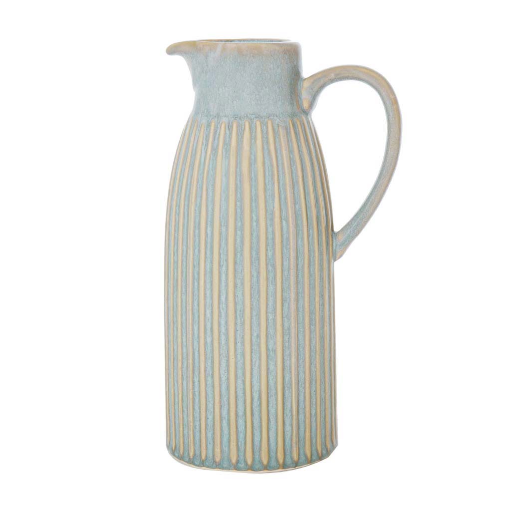 Vases Set of 3 - Ribbed Washed Blue Pitcher Jugs