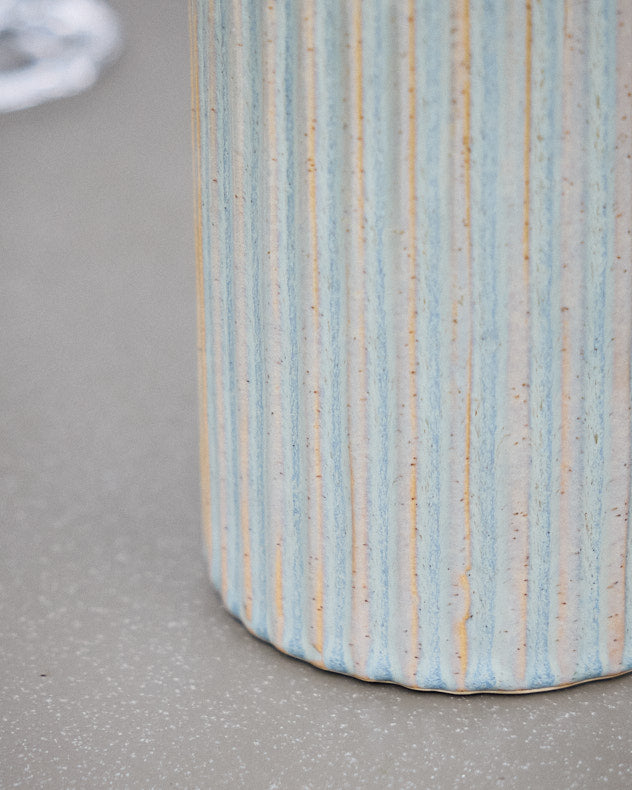 Vases - Tall Ribbed Blue Pitcher Jug Vase